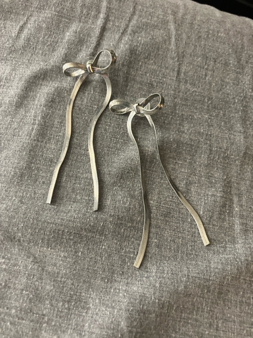 Silver Bow Ribbon Drop Earrings
